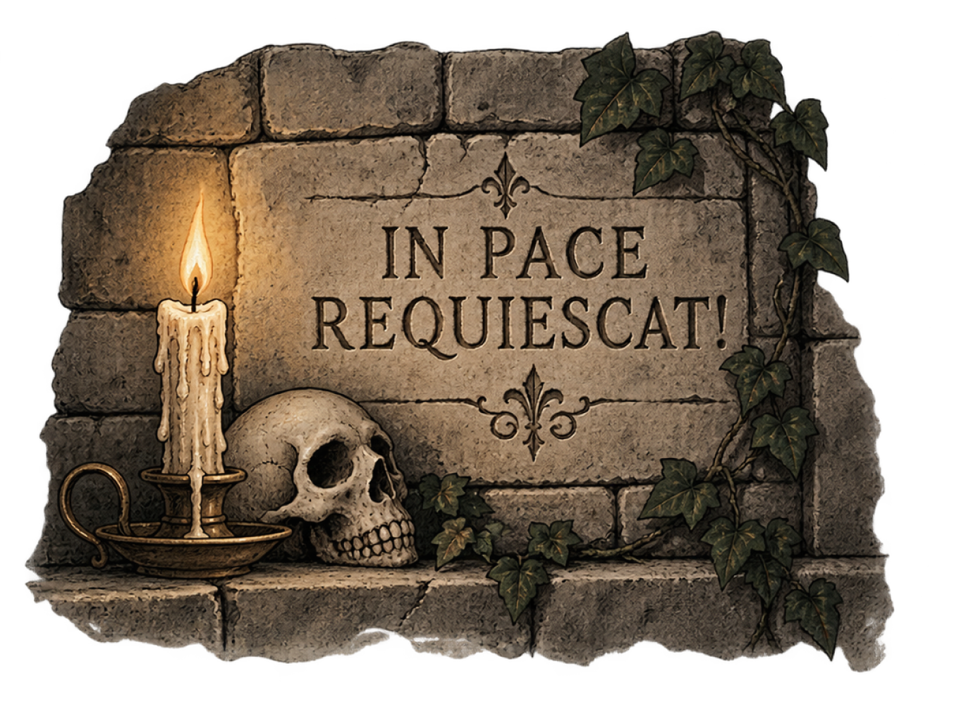 Candle and skull at In Pace Requiescat