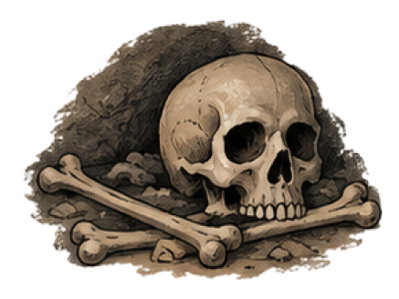 A skull resting on a pile of crossed bones